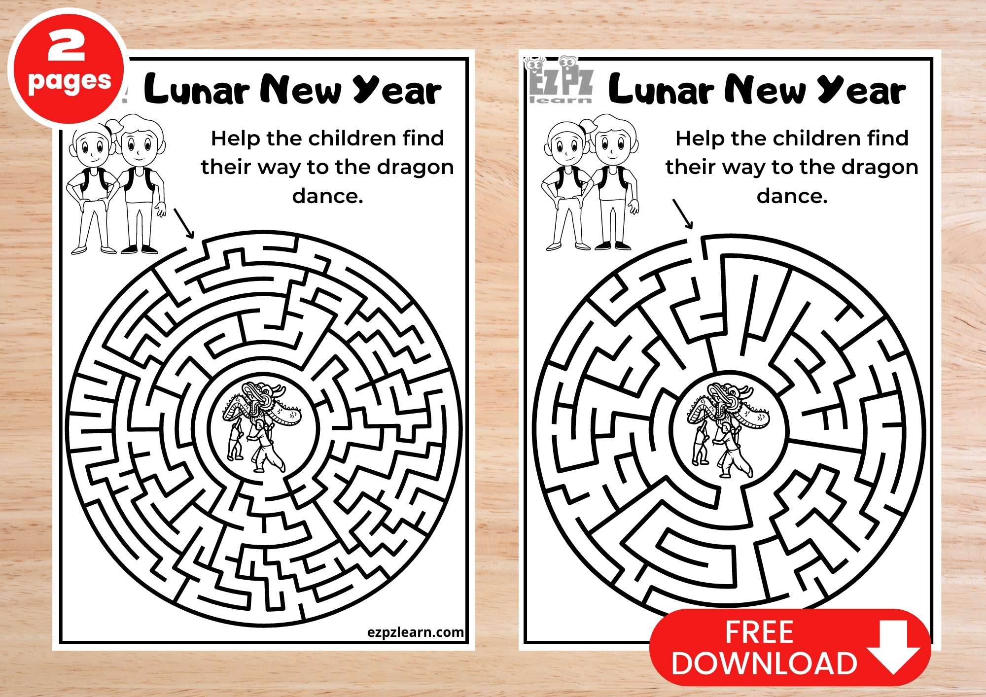 Lunar New Year Circle Maze Free PDF Download 